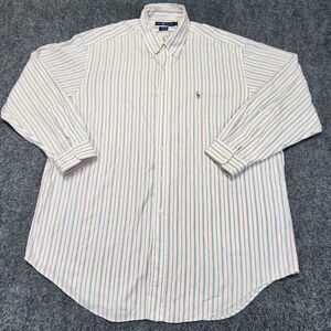 Ralph Lauren Oxford Shirt Mens 17.5-34 Yarmouth White With Pink And Blue Stripes